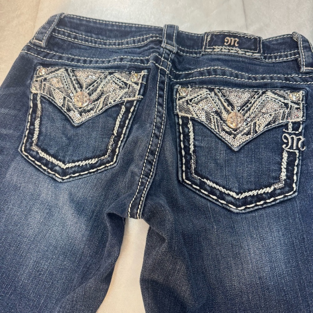 Miss Me Signature Slim Boot Western Sequins Embellished Denim Blue Jeans - Picture 1 of 12